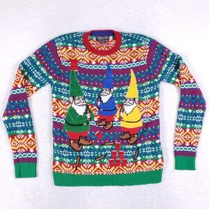 33Degrees Ugly‎ Christmas Sweater Mens S Gnomes Drinking Beer Red Solo Cup Party